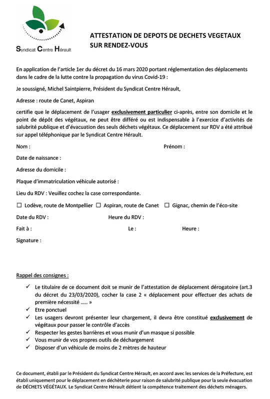 Attestion de dépôt de végétaux sur rdv - PDF - 124.4 ko